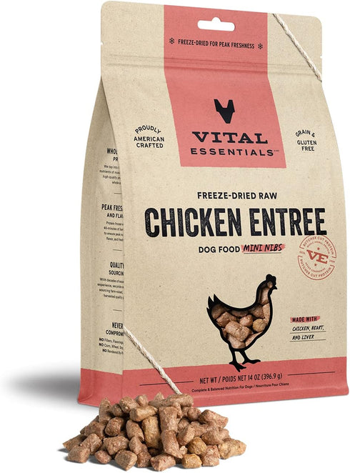 Vital Essentials Freeze Dried Raw Dog Food, Chicken Mini Nibs Entree, 14 oz