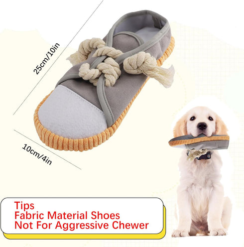 vocheer Dog Chew Toy | Durable Teething Shoe Interactive Squeaky Puppy Toy, Small Medium Breeds, Machine Washable (Grey)