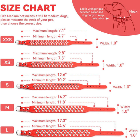 Spiked Soft Leather Dog Collar, Adjustable Anti Bite Studded for Small Medium Large Dogs (Red, L)