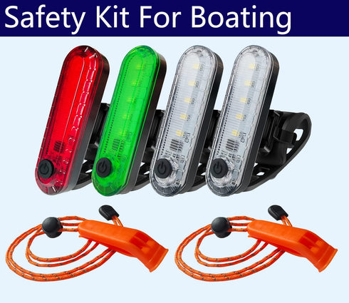 LED Navigation Lights Kit for Boat Kayak, 4Pack Battery Operated Stern Lights with 2 Safety Whistles Included