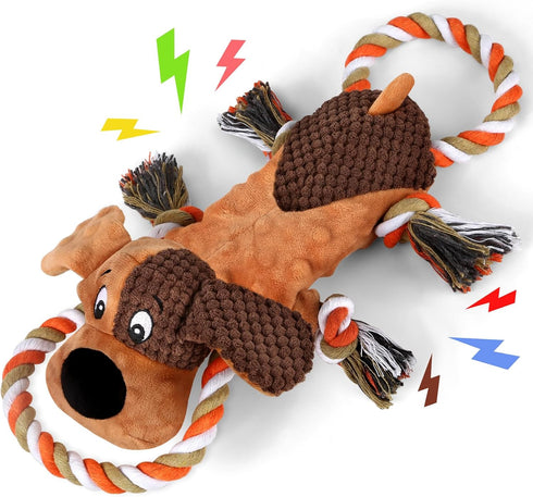 Squeaky Dog Toys, Tug of War Toy for Large Dogs, Plush Puppy Toys with Pull Rope, Interactive Toys for Small, Medium,