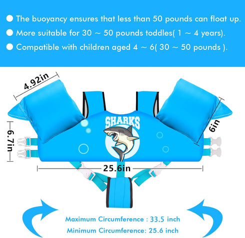 Kids Swim Vest Life Jacket for Boys and Girls - Toddler Floaties with Shoulder Harness Arm Wings for Ages 2-7