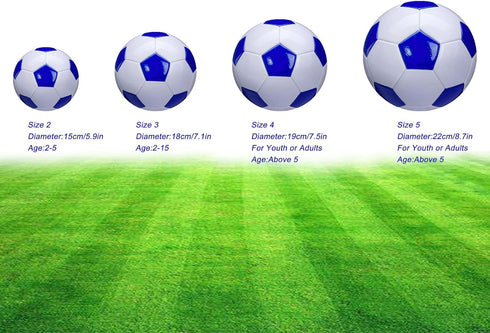 Soccer Ball Size 2,3,4,5, White Blue, Anti-Explosion Classic Design for Kids Toddler Training Practice