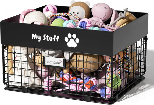 Dog Toy Basket - Large Metal Dog Toy Box for Small Dog, Personalized Storage Bin for Pet