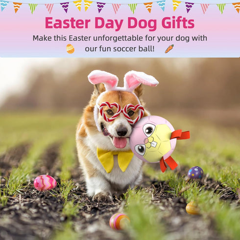 Rabbit Dog Toys Soccer Ball with Straps - Interactive Dog Balls for Medium Small Dogs