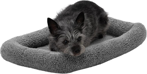 Furhaven Dog Bed for Extra Small Dogs & Indoor Cats, 100% Washable Sherpa Fleece Bolster Crate Pad - Gray, Extra Small