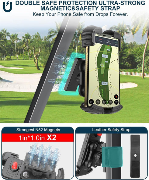 Magnetic Golf Cart Phone Holder Mount with Vibration Dampener & Ultra-Strength Neodymium N52 Magnets for EZGO/Club
