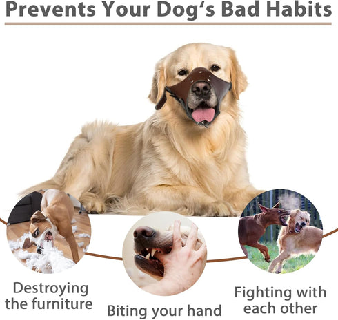 BARKLESS Soft Leather Dog Muzzle for Large Dogs, Secure Anti-Barking Design, Breathable, Adjustable, Allows Drinking