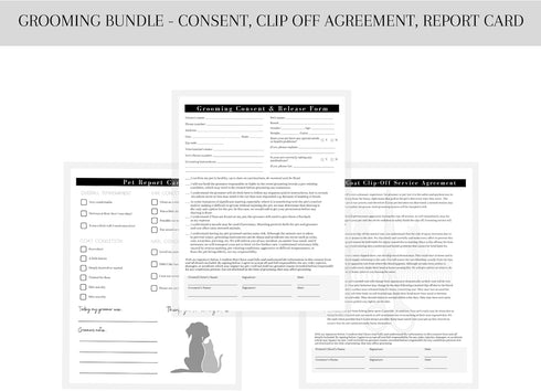 Pet Grooming Intake Forms, Consent & Release, Matted Coat Clip-Off Agreement, Pet Report Card | 50 pk, 8.5x11”