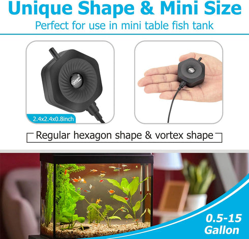 hygger Ultra Silent 1.5W Mini Air Pump for Fish Bowl Aquarium, Oxygen Aerator Kit for 0.5-15 Gallon Tanks