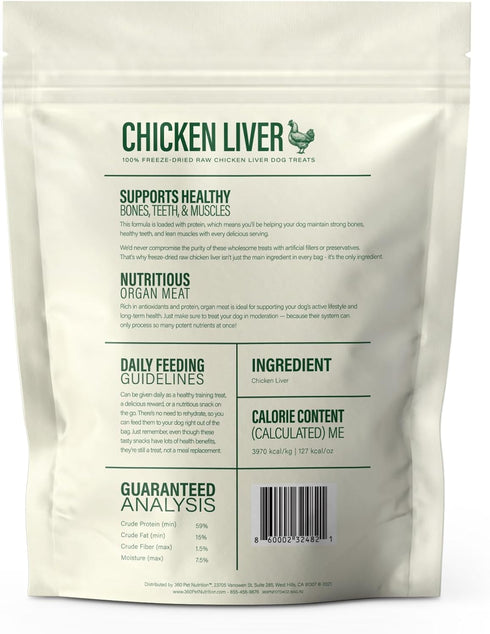 360 Pet Nutrition Freeze-Dried Raw Chicken Liver Dog or Cat Treats, High Protein, Grain-Free, 4 oz (Chicken Liver)