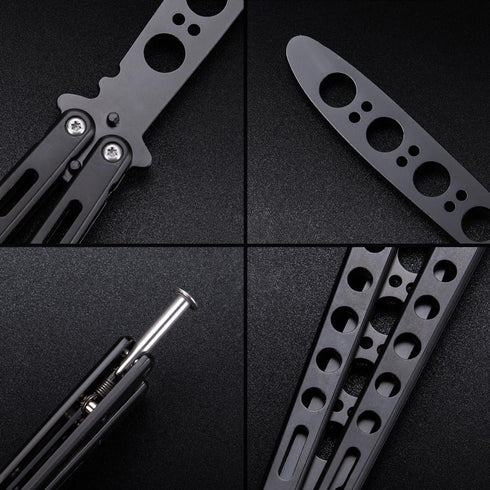 Grand Way Butterfly Trainer, Balisong Trainer for Practice, Black Dull Trick Butterfly Knives