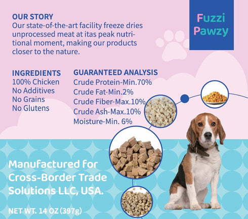 (14oz) Freeze Dried Chicken Healthy Training Treats Toppers for Pets, Single Fresh Raw Ingredient, Organic, Pure
