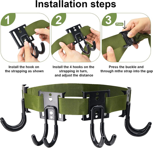 Tree Strap Gear Hanger for Hunting - Tree Stand Bow Hangers with 4 Tree Gear Hooks & Tie Down Straps