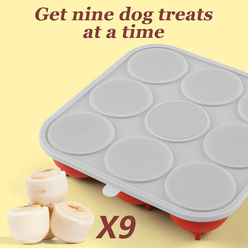 9-Cavity Frozen 25-75lbs,Reusable Frozen Silicone Dog Treat Mold with Lid for Woof Pupsicle & Power Chewer Pupsicle