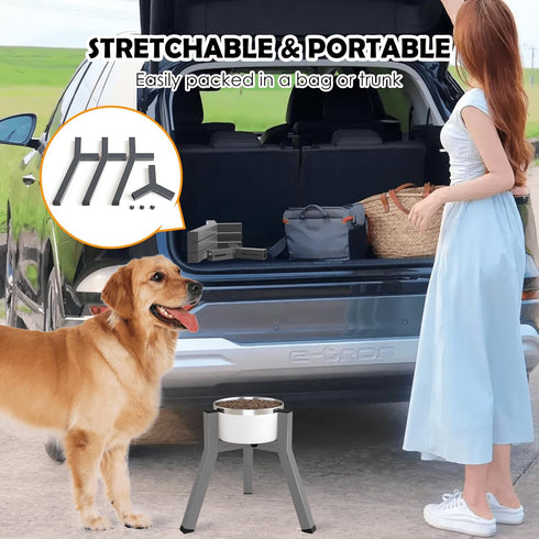 Adjustable Dog Bowl Stand for 7-10.6'' Bowls, Raised Food & Water Bowls, 11'' Tall, Grey (Bowl Not Included)