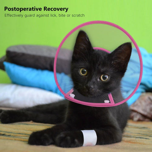 Cat Cone Collar, Recovery Elizabethan E-Collar for Kitten Puppy Dog, Clear Soft Neck, Not Block Vision, M in Rose