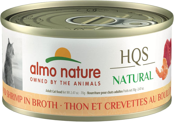 almo nature HQS Natural Tuna with Shrimps, Grain Free, Additive Free, Adult Cat Canned Wet Food, Flaked, 24 x 70g