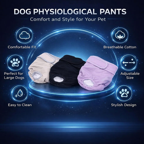 3pcs Dog Physiological Pants, Breathable Cotton, Adjustable Size L - Reusable, Leakproof Design, Ideal for Female Dog