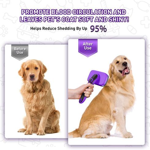 Dogs Cats Self Cleaning Slicker Brush for Shedding & Grooming, Removes Loose Undercoat, Mats, Tangled Hair for All