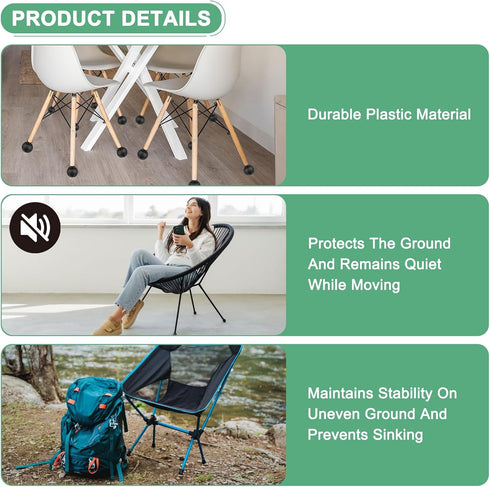4-Pack 17mm M METERXITY Camping Chair Foot Pads, Plastic Anti-Sinking Folding Camp Chair Replacement Feet