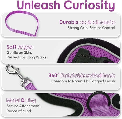 Dooradar Cat Harness and Leash Set, Adjustable Escape Proof Kitten Vest Harness for Walking, Soft Breathable Mesh,