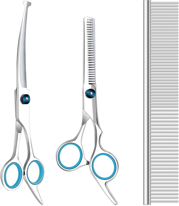 Maxshop Dog Grooming Scissors with Safety Round Tips - Heavy Duty Titanium Pet Grooming Trimmer Kit, Set of 3