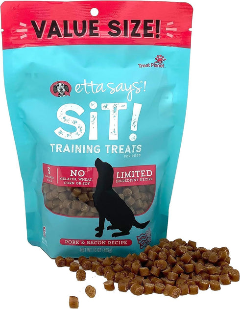 ETTA SAYS! Sit Bacon Training Treats for Dogs 16 Ounce Soft Dog Treats – Made in The USA Dog Treats, Limited Ingredients, Low Calorie, No Gelatin, Wheat, Corn or Soy