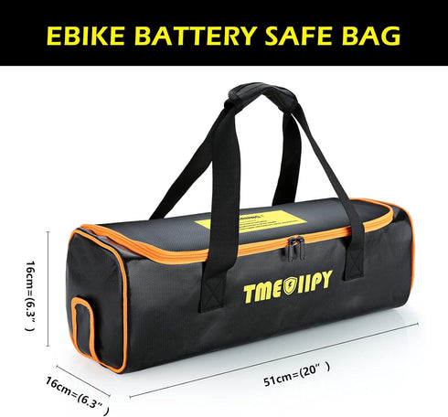 (20 6.3 6.3in) TMEOIIPY Ebike Battery Bag - Large Capacity Safe Fireproof Lipo Bag for Charging and Storage - Portable