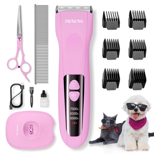 Dog Clippers for Grooming, Low Noise Electric Trimmer, 3-Speed & LCD Dog Grooming Kit