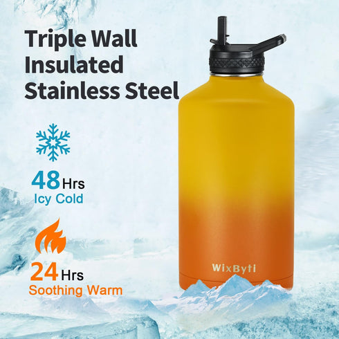 One Gallon Insulated Water Bottle with DIY Stickers, Triple Wall Vacuum Cold for 48 Hrs, 128oz Stainless Steel Jug