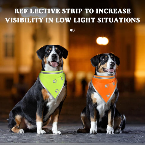 2 Pcs Reflective Dog Bandana Neon Orange Green High Visibility Dog Reflective Gear Dog Reflective Scarf Bib for Dog Camping Night Walking Off Leash Exploration Safety Accessories