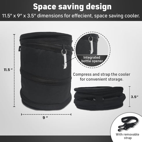 Golf Cart Cooler - Collapsible Pop Up Design for Carts, Fits in Baskets or on Fenders, Ideal Beer Cooler, Black