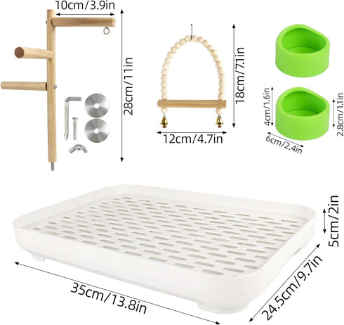 Dmnnlp 4 1 In Bird Playground Stan with Large Tray, Food Bowl, Wooden Bird Play Stand and Swing, Play Gym & Accessories