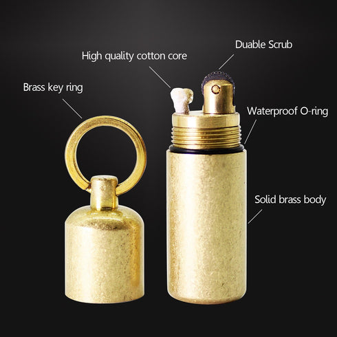 PPFISH Mini Brass Lighter, EDC Peanut Keychain Lighter, Waterproof Fire Starter for Survival