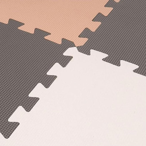 16-Pack 12x12 Inches 0.4-Inch 16 BalanceFrom EVA Interlocking Foam Play Tile Mat, Cream/Gray/Beige Thick Non-Slip