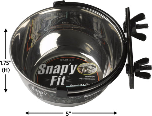 MidWest Homes for Pets Snap'y Fit Stainless Steel Food or Water Bowl, 10 Ounces, Rust-Resistant, No-Tip Design, for