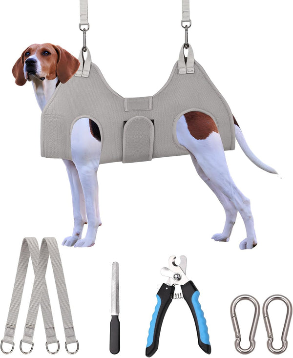 Kkiimatt Dog Grooming Hammock Harness, M-Large Dog Hammock for Nail Trim, Gray