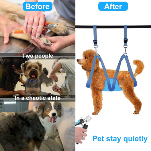 Dog Grooming Hammock & Harness for Dogs & Cats, Multi Hammock Restraint Bag with Adjustable Loop, D-Hooks, Nail Clippers