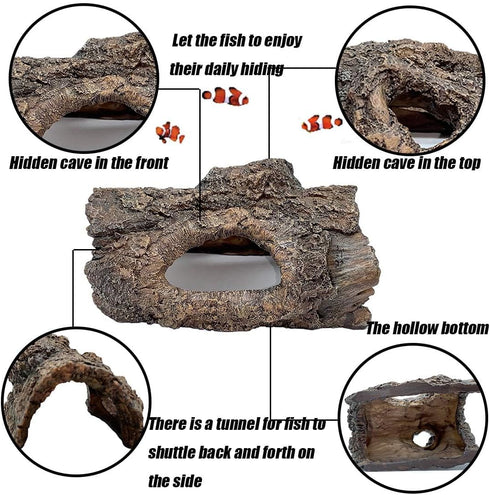 Tfwadmx Aquarium Decoration Cave, Resin Hollow Tree Trunk Log Ornament for Fish Tank Hideout for Betta, Cichlid