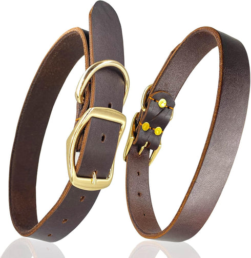 Leather Dog Collar with Heavy Duty Hardware, Full Grain Ultra Soft Genuine Cowhide Metal Buckle for Small Medium Large