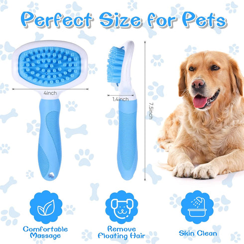 Dog Bath Brush with Soft Silicone Bristles, Rubber Scrubber for Grooming Short and Long Hair Pets (Blue)