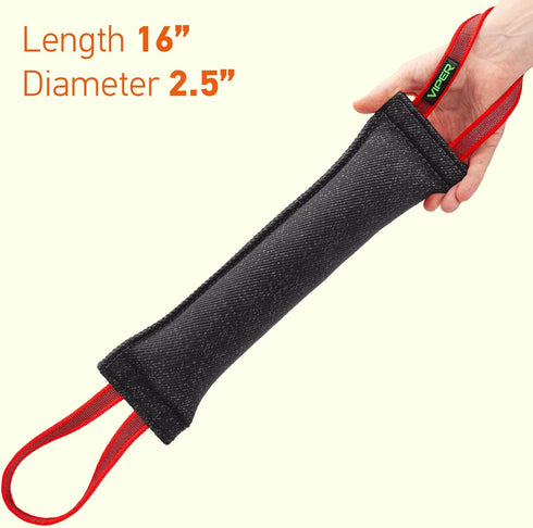 Viper Heavy Duty French Linen Dog Bite Tug Toy, Tough and Durable for K9 Training - Black - 12in L x 2in W