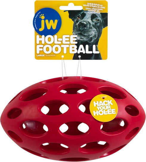 (9 Inch JW Pet Hol-ee Football Dog Toy Puzzle Ball, Natural Rubber, Large Length), Colors May Vary