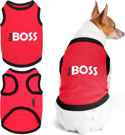 Dog T-Shirt with Embroidered 'The Boss' - Parisian Pet, Lightweight Sleeveless Outfit for Large Dogs - L