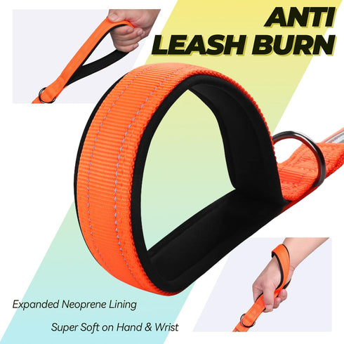 VIVAGLORY Twingrip Dog Leash, Double Handle Leash for Training & Walking with Traffic Handle & 2 Loop, Reflective Heavy