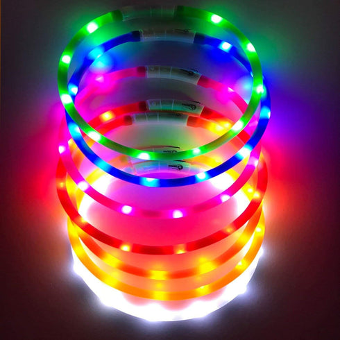 LED Dog Collar, USB Rechargeable Glowing Collar, 3 Flashing Modes, Water-Resistant for Small Medium Large Dogs