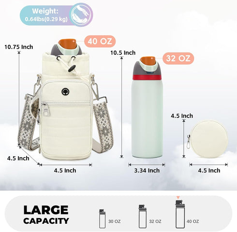 40 Water Bottle Carrier Bag with Strap, Sling Bag for Walking, Hiking, Cycling, Black, Ounces