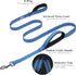 VIVAGLORY Traffic Handle Dog Leash, Two Padded Soft Handles, Strong Reflective & Metal Hook Training Lead, Blue
