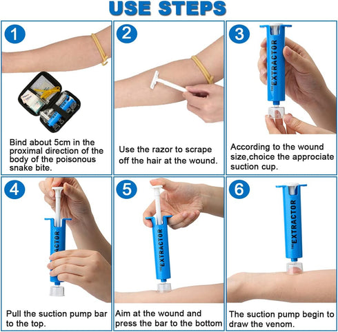 WAEKIYTL Backpacking Snake Bite Kit, Bee Sting Kit, Emergency First Aid Supplies, Venom Extractor Suction Pump, Bite